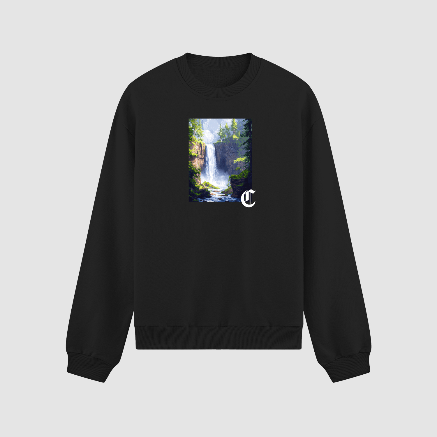 crewneck Bluza bez kaptura Wodospad Pixelart C00806 - obrazek 1