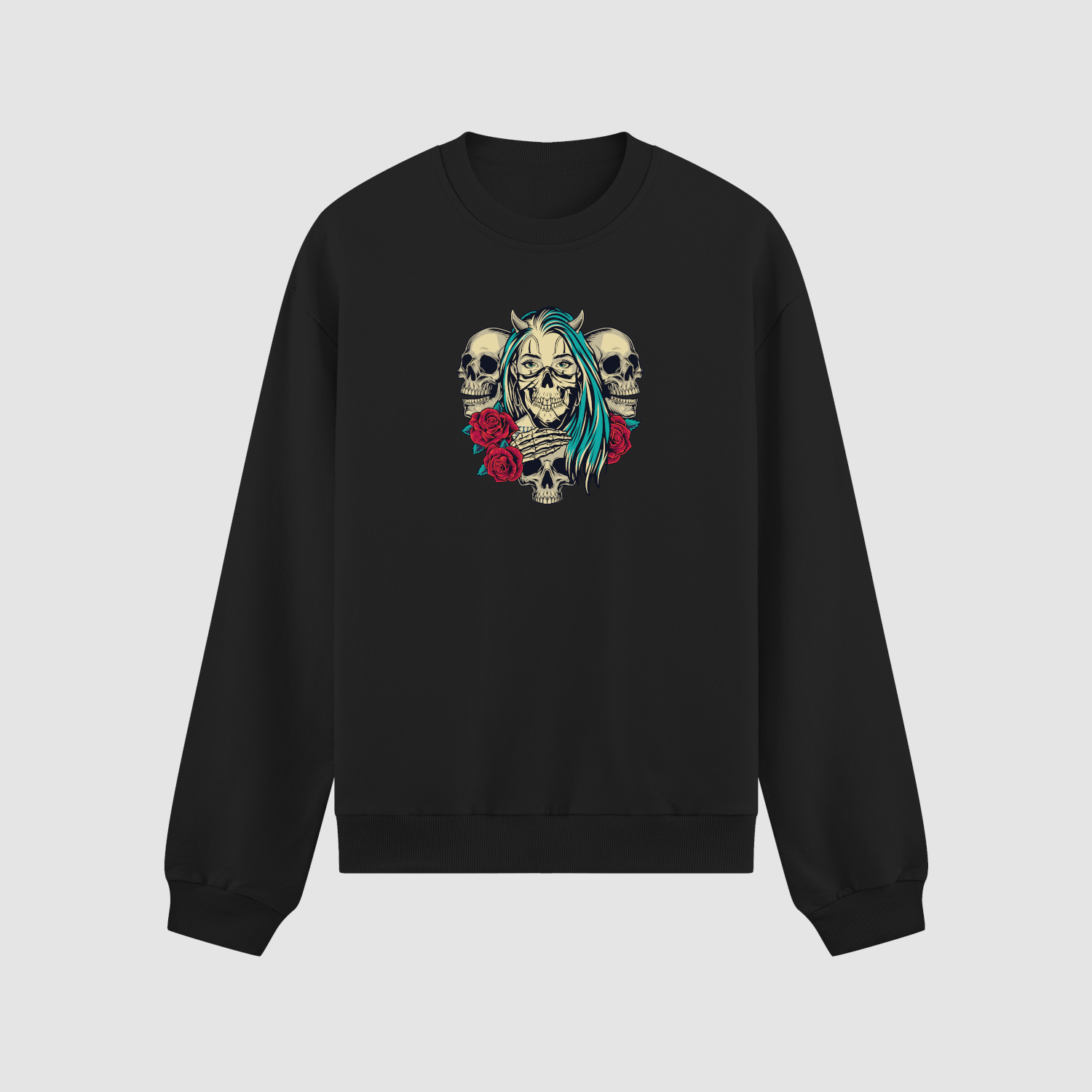 crewneck Bluza bez kaptura Czaszki Róże C00323 - obrazek 1
